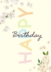 Happy Birthday. Greeting card with flowers. Vector.
