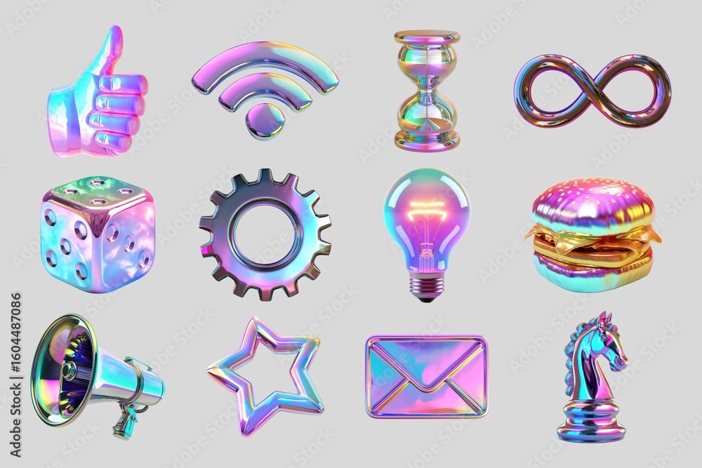 Poster 3d iridescent icon design element set