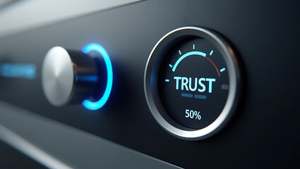 Trust level indicator showing 50 percent with glowing blue accents