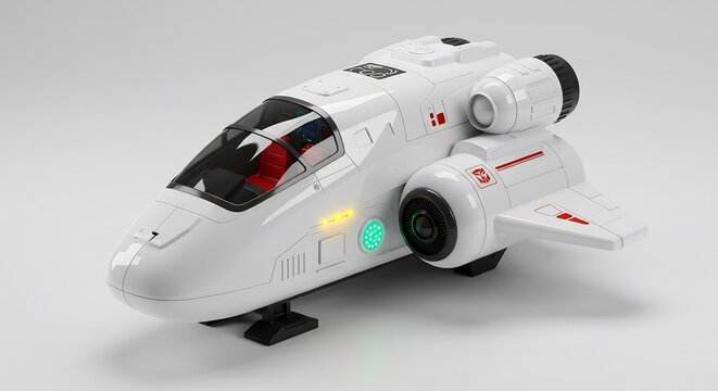 Wei�es Raumschiff Modell leuchtet sanft Studioaufnahme. AI Generated