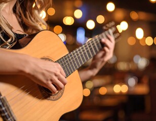 Fototapeta premium Woman playing acoustic guitar