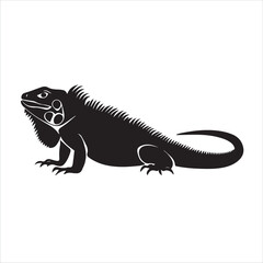 Obraz premium Black silhouette of a detailed iguana on a white background