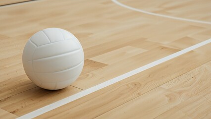 White Boundary Line with Volleyball on Indoor Court. Landscape Format for Learning and Athletic Posters, Invitations, and Online Use