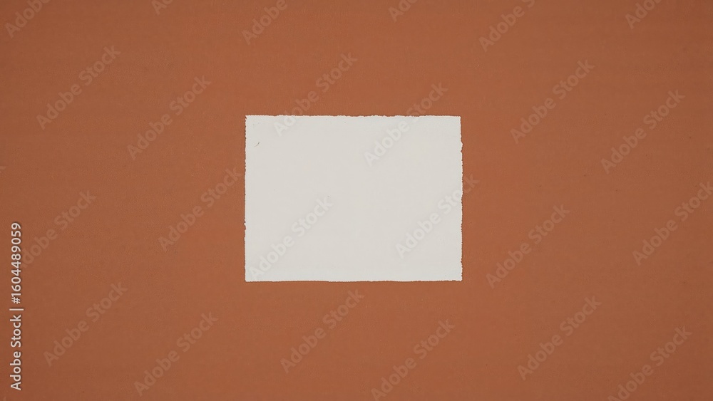 Poster front view of a terracotta wall with a white rectangular paint in a minimalist style
