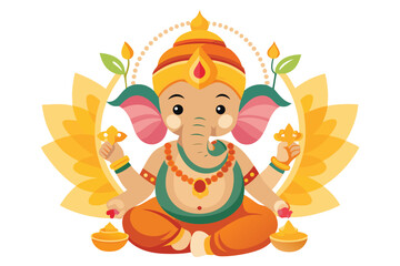Cute Cartoon Ganesha Illustration for Hindu Festivals and Celebrations