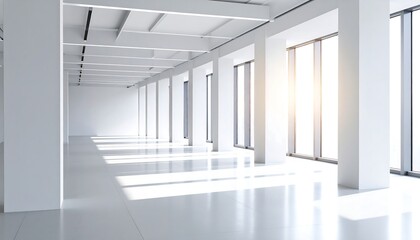 Empty white office space with large windows