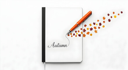 Autumn Inspiration: Notebook with Pen and Falling Leaves for Creative Designs, 70 Characters