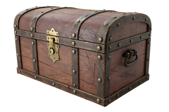 Old wooden treasure box isolated on white or transparent background - Powered by Adobe
