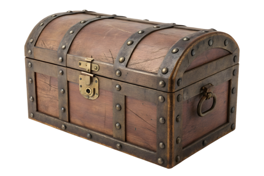 Old wooden treasure box isolated on white or transparent background