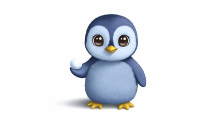 愛らしいペンギン 雪玉抱きしめる 優しい光. AI Generated