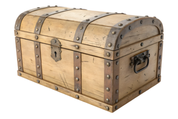 Old wooden treasure box isolated on white or transparent background