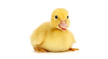 Caneton jaune adorable pose doucement fond blanc lumi�re douce. AI Generated