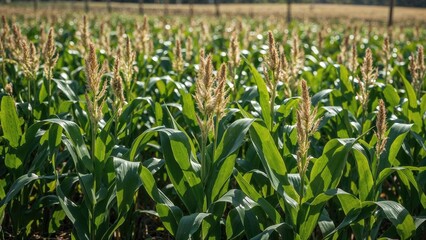 Fresh corn seedlings emerging in a spring landscape
