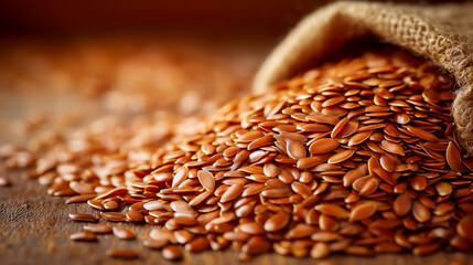 Obraz premium Linseed or flaxseed coming from a cloth bag