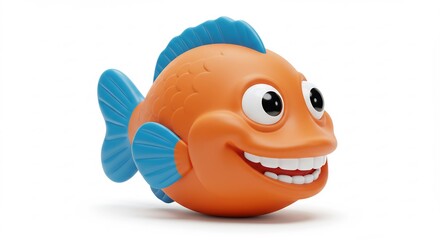 Fr�hlicher orange Spielzeugfisch lacht hell Studioaufnahme. AI Generated