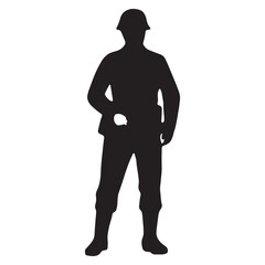 Military Silhouette Vector - Soldier with Hands on Hips Pose Art