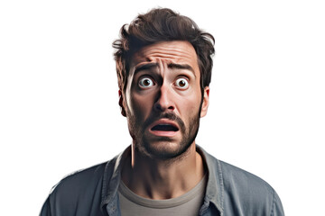 Terrified Man. White or PNG Transparent Background.