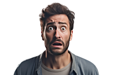Terrified Man. White or PNG Transparent Background.