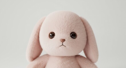 Niedlicher rosa Stoffhase sitzt sanft im weichen Licht. AI Generated