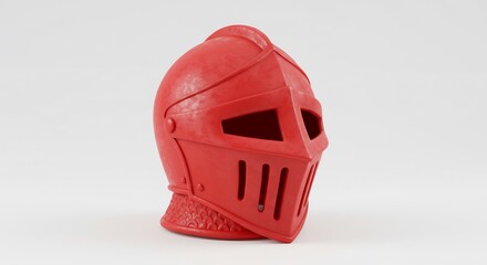 Leuchtender roter Ritterhelm steht allein weichem Licht. AI Generated