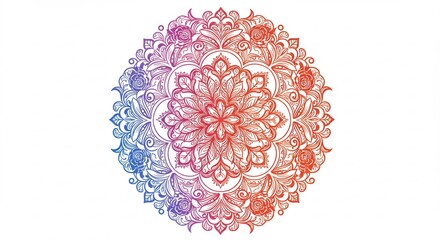 Farbiges Mandala leuchtet sanft detailreich gezeichnet harmonische Farbverlauf. AI Generated
