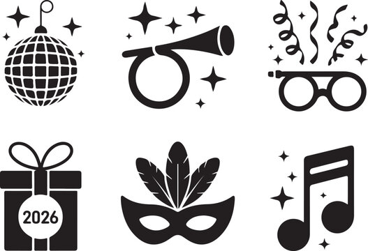 Disco Ball & Horn Icons | NYE Celebration Elements