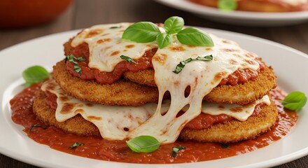 Hervorragend gebackenes Chicken Parmesan schmilzt K�se leuchtend unter warmem Licht. AI Generated