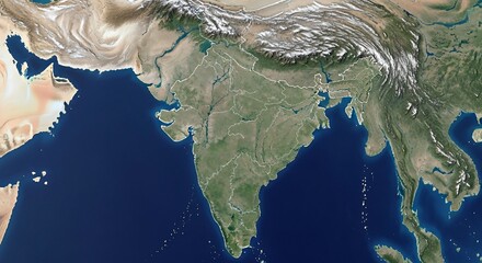 High-Resolution Satellite Map of India and Surrounding Regions