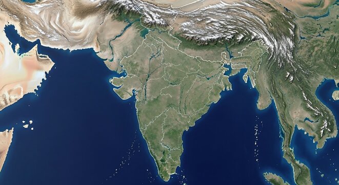 High-Resolution Satellite Map of India and Surrounding Regions