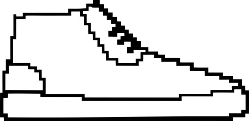 Fototapeta premium Pixel art sneaker outline, minimal black and white illustration of athletic shoe retro digital style, modern fashion icon