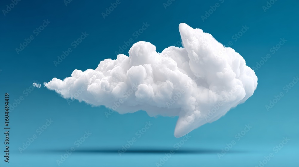 Poster cloud with a white arrow pointing to the right. the cloud is white and fluffy, and it looks like it'