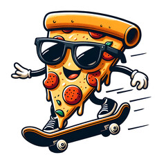 Funny Pizza Slice Skateboarding, Transparent png file