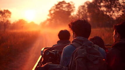 Adventure awaits sunset safari with friends capturing memories