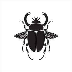 Black silhouette of a stag beetle with wings spread