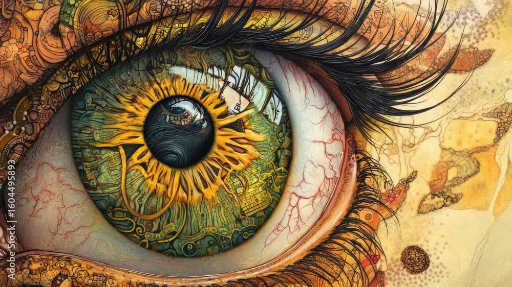 Poster Highly detailed and colorful close-up of artistic eye with intricate patterns