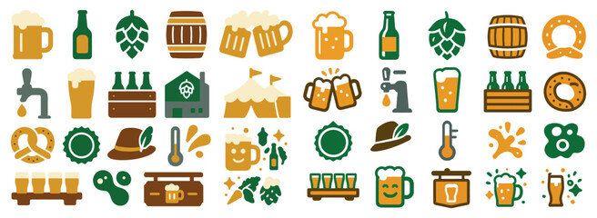 Beer Festival Icons Set Oktoberfest Drinking Event Celebration Symbols