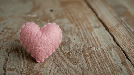 Felt heart decoration on rustic wooden surface for Valentine's celebration.