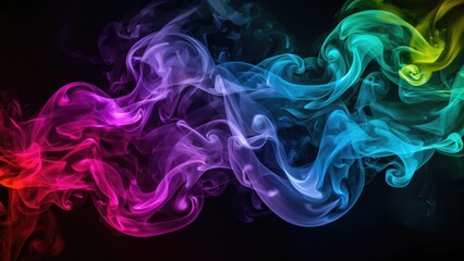Fototapeta premium Multicolored smoke patterns glowing under neon lighting, suited for creative art and backgrounds.