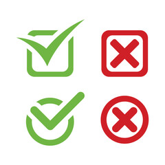 green tick mark. red cross mark icons. yes and no buttons do and don't button checkmark and cross mark button. vector illustration on transparent background 