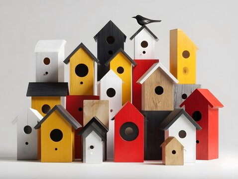 Birdhouse,  Displayed,  Various colors, Key property: Different sizes