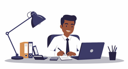 Smiling African American Businessman Working at Desk.