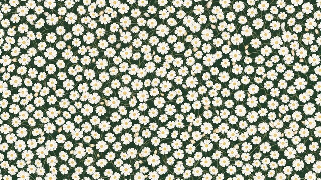Fototapeta Graceful bloom pattern showcasing petite white flowers. Timeless design. Endless floral background for textile prints. Vintage-inspired pattern. Continuous 2D illustration texture.