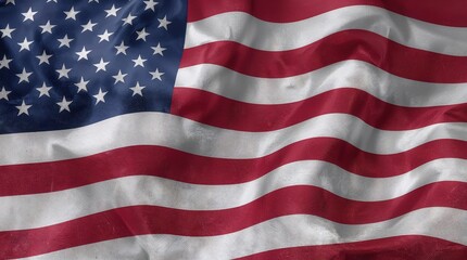 Obraz premium Wavy American Flag Close Up Fabric Texture Patriotism USA Symbol