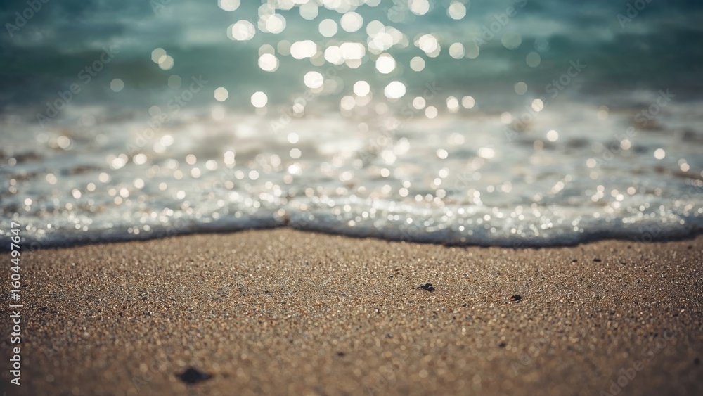 Aufkleber abstract blurred beach with bokeh sunlight and sand texture waves background. space for text on summ