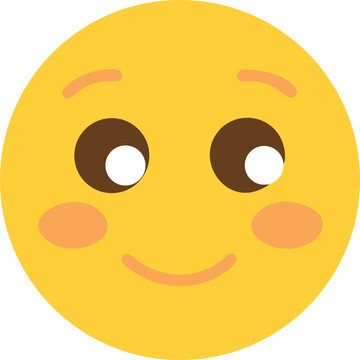 Yellow emoji with blushing cheeks and uneven eyes face smile