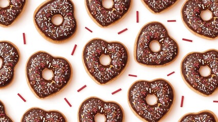 Enjoy National Donut Day with charming heart-shaped donuts displayed against a plain white canvas in a cute flat illustration style.