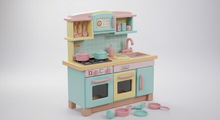 Adorable cuisine jouet pastel douce lumiere. AI Generated