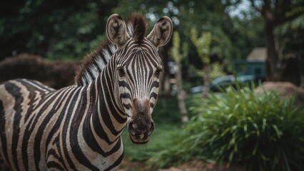 Fototapeta premium Captive zebra in animal park