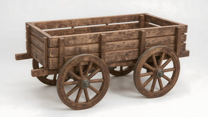 Fototapeta premium Vintage Wooden Wagon – Rustic Farm Cart with Spoked Wheels
