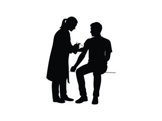 silhouette of a doctor injecting a patient isolated with white background 
